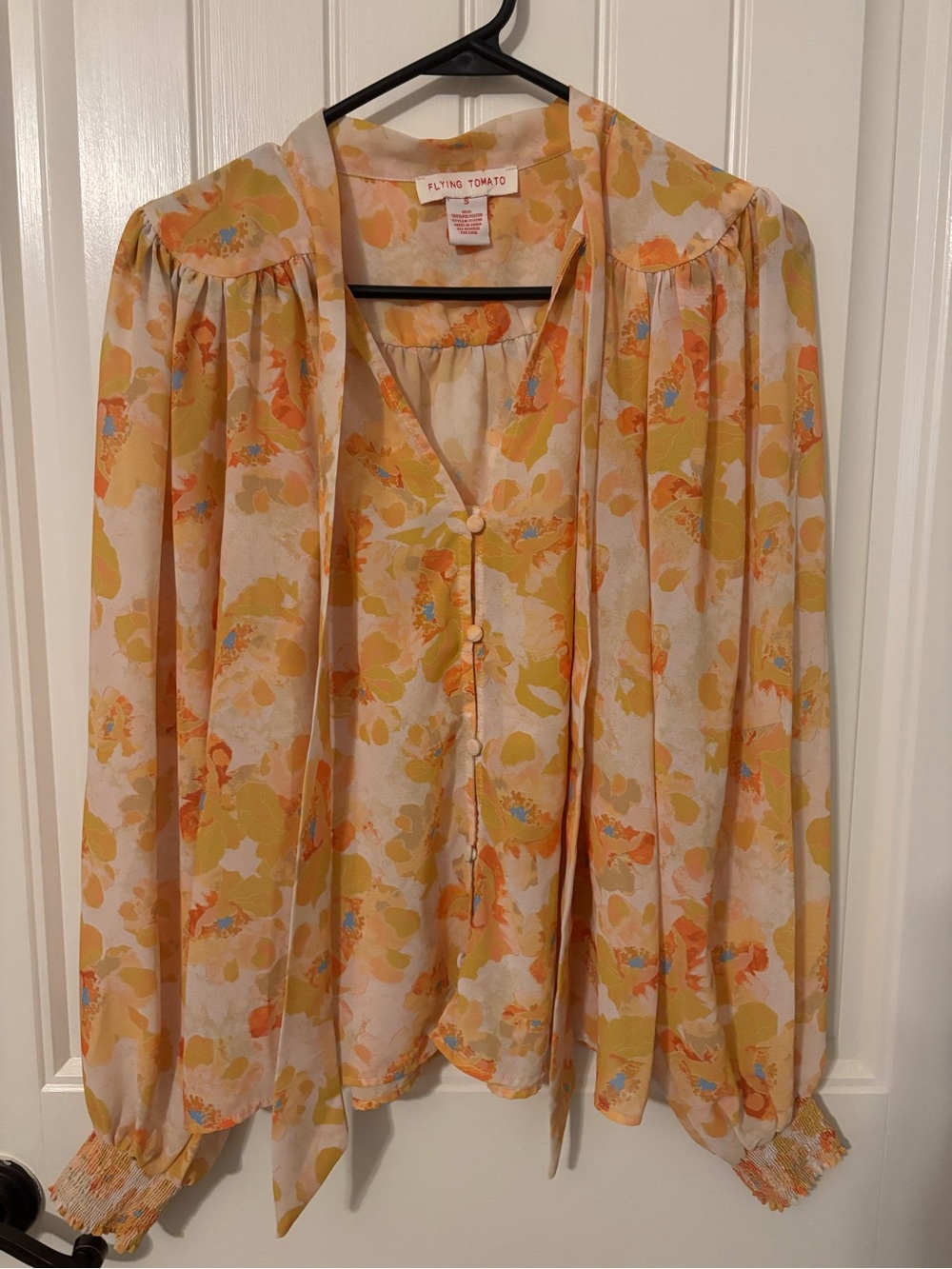 Flying Tomato Yellow Floral Button-Front Women's Blouse